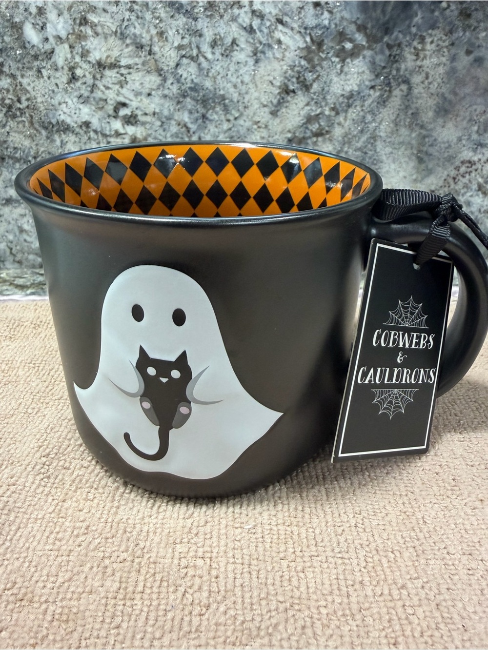 Cobwebs & Cauldrons Ghost & Black Cat Halloween Mug | NWT
